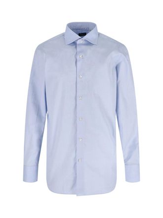 Finamore Tailored Light Blue Cotton Shirt With Classic Collar