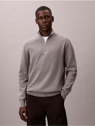 Calvin Klein Jeans Calvin Klein Mens Smooth Cotton Quarter Zip Sweater - Grey - 2XL