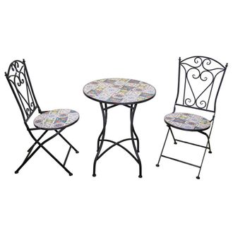 Shatchi Mosaic Bistro Set with Ceramic Table & 2 Folding Chairs