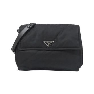 Prada Pre-owned Tessuto Vitello Schoudertas - Dames - Pre-owned - Zwart - Maat: ONE Size Leer
