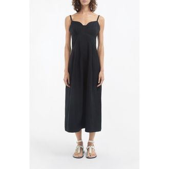Co Bustier Midi Dress in Cotton Sateen in Black at Nordstrom, Size Xx-Small