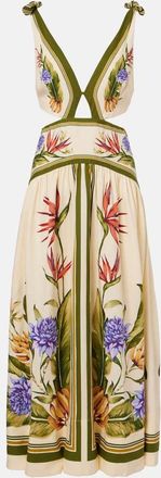 Farm Rio Floral cutout linen-blend maxi dress