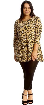 Generic MMK Womens Multi Print Skater Swing Dress - Ladies Summer Party Wear Long Sleeve Crew Neck Blouse Shirt Flared Tunic Top (Yellow Leopard, 22-24)