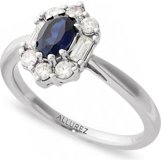 Allurez Oval Lab Blue Sapphire & Diamond Halo Ring 14K in 0.95Ct/white Gold at Nordstrom, Size 7.5