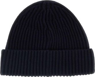 Stone Island Mens Midnight Blue Wool Beanie Hat Exterior: Virgin Cuffie