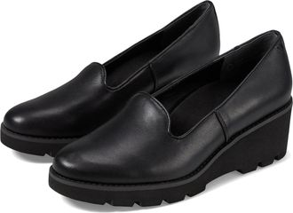 Vionic Womens Vionic Willa Loafers Black Leather Lug Sole Wedge Heel HAWK2312