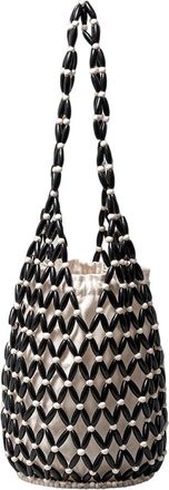 Generic Wooden Bead Woven Hand Bag Handmade Beaded Shoulder Bag for Women (Black)