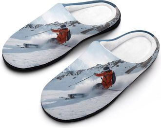 Generic Skier Ski Snowy Sport Womens Slippers Winter Warm House Shoes Indoor Outdoor Hotel Slipper