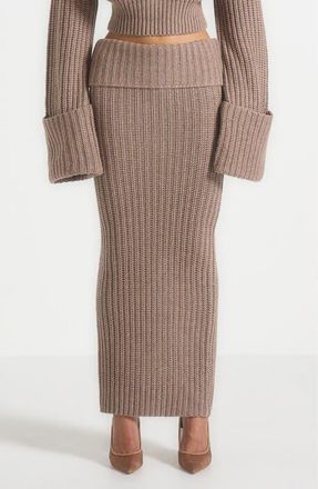 Mani&egrave;re De Voir Lyra Knit Maxi Skirt with Foldover in Taupe at Nordstrom, Size X-Small