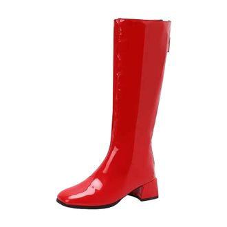 Generic Womens Luxury Knee High Boots Square Toe Medium Block Heel With Side Zipper For Casual Daily Party And Events