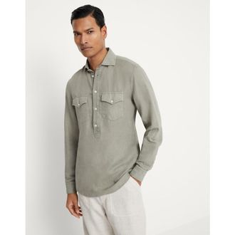 Brunello Cucinelli Mens Sage Linen Cotton Shirt, Size XXL