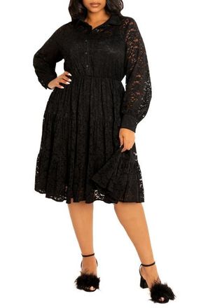 Buxom Couture Lace Long Sleeve Shirtdress in Black at Nordstrom, Size 2 X