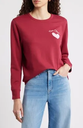 Caslon Mon Cheri Chenille Embroidered Sweatshirt in Red Pink Mon Cheri Heart at Nordstrom Rack, Size Xx-Large