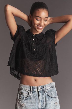 Maeve Puff-Sleeve Cropped Swing Top