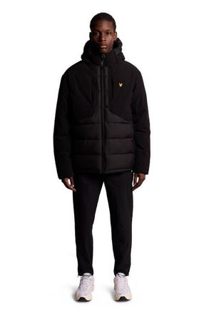 Lyle & Scott Wadded Hybrid Hooded Jacket in Jet Black at Nordstrom, Size Xx-Large