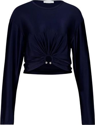 Paco Rabanne Satin Crop Top with Piercing Detail - female - Rabanne - Long Sleeve T-Shirts - Blue - XS - Tops