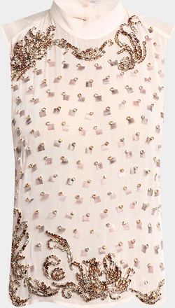 Dries Van Noten Sheer Sleeveless Embellished Top