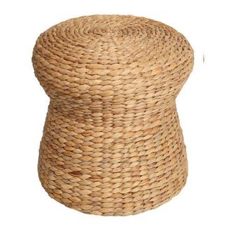 Jonathan Y Designs Alberto Bohemian Woven Water Hyacinth Pouf Stool, Hourglass Ottoman Footrest and Extra Seating for Living Room Decor in Natural at