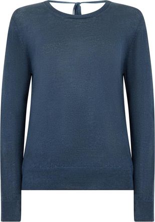 120% Lino Trui met ronde hals - Dames - Ronde hals truien - Blauw - S - Linnen - Truien & Vesten