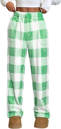 Generic Womens Plush Fleece Lounge Pants, High-Waisted Drawstring Pyjama Bottoms with Pockets | Soft Flannel Check & Solid Fleece Trousers for Ladies Homewear