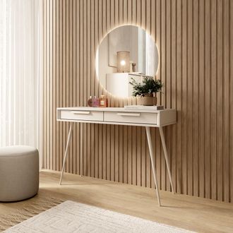 Dmora Toalet Katilaka, Tocador Con 2 Cajones, Tono De Tablero Cashmere, Estructura Met&aacute;lica, 187x40x52h Cm Beige Cashmere