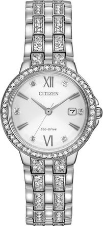 Citizen Eco-Drive Crystal Bracelet Strap Watch, 28mm in Silver at Nordstrom Rack