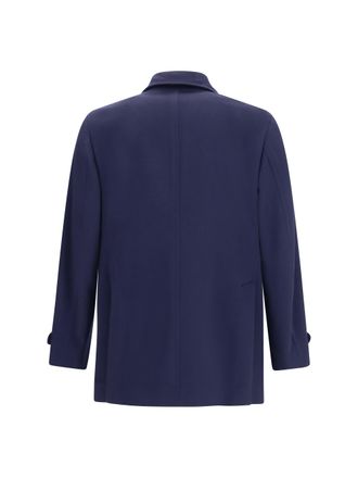 Brunello Cucinelli Mens Double-Breasted Wool Coat Blu Colorato+rubino Merino Ovis Aries