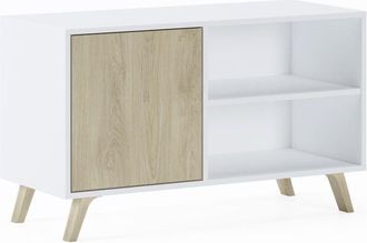 Skraut Home Skraut Home - Mueble Tv 100 Con Puerta Izquierda, Sal&oacute;n Comedor, Modelo Wind, Color Estructura Blanco, Color Puerta Roble, Medidas 95x40x57cm De Altur