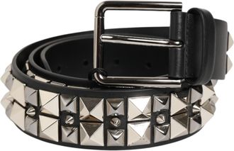 Dolce & Gabbana Black Calf Leather Studded Silver Buckle Mens Belt