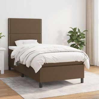 vidaXL Vidaxl - Cama Box Spring Con Colch&oacute;n Tela Marr&oacute;n Oscuro 90x190 Cm