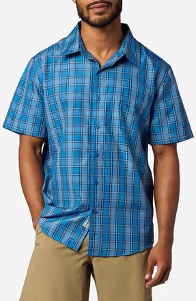 Marmot AirExchange SolarShield UPF Short Sleeve Button-Up Shirt in Nautical Blue Ranger Plaid at Nordstrom, Size Xx-Large