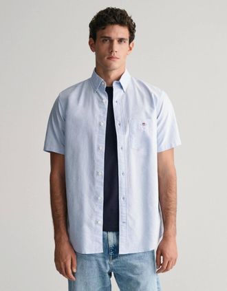 GANT Mens GANT Mens Regular Fit Short Sleeve Oxford Shirt - 436 College Blue - Size: 42/Regular