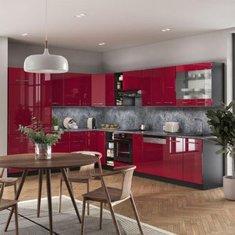 Vicco Cocina Esquinera Fame-line, Burdeos Brillo Intenso/antracita, 347 X 257 Cm Sin Encimera
