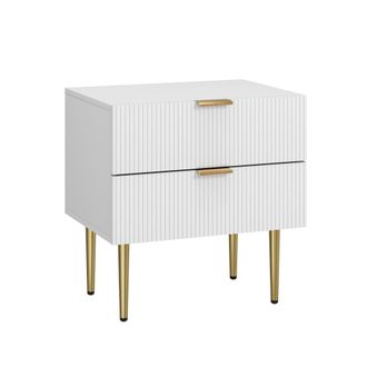 Urban Meuble Mesita de noche blanca con 2 cajones ranurados y patas doradas