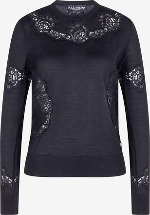 Dolce & Gabbana Feiner Kaschmir- und Seidenpullover mit Spitzeneinsätzen