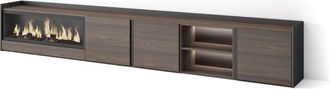 Skraut Home Skraut Home - Mueble Tv, Televisi&oacute;n, Muebles De Sal&oacute;n, Almacenaje, 315x35x50cm, Para Tv Hasta 80, Chimenea El&eacute;ctrica Xxl, Led, Estilo Moderno, Roble O