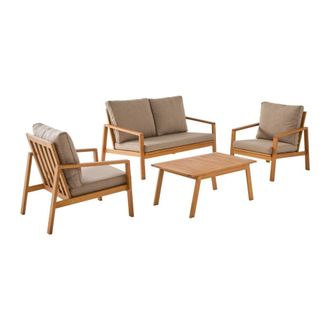 Sweeek Conjunto de jard&iacute;n de madera de acacia y olefina, 4 plazas, marr&oacute;n