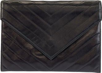 Saint Laurent Black Calfskin V-Stitch Clutch (Authentic Pre-Loved)