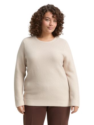 Tom Tailor Strickpullover TOM TAILOR PLUS, Damen, Gr. 44, sand stone beige, Strick, Obermaterial: 100% Baumwolle, unifarben, normal h&uuml;ftbedeckend, Rundhals, brei