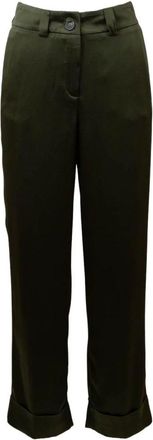PESERICO Donkergroene cropped broek met rechte pijpen - Dames - Vrijetijds broeken - Groen - XS - Broeken