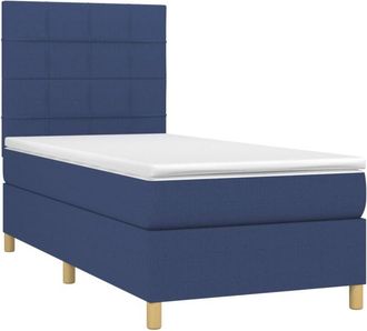 vidaXL Cama Box Spring Colch&oacute;n Y Luces Led Tela Azul 90x190 Cm Vidaxl