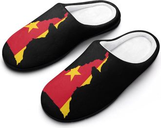 Generic Flag Map of Cameroon Mens House Slippers Memory Foam Washable Cotton Slip on Home Shoes