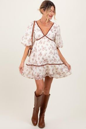 Pinkblush Floral Deep V-Neck Back Cutout Dress in Cream at Nordstrom, Size Large