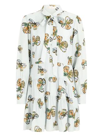 Marie Oliver Ulanie butterfly-print tiered dress - Blue