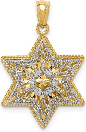 Diamond2Deal 14k Two-tone Gold Polished Reversible Filigree Star Of David Pendant
