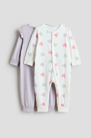 H&M 2-pack cotton pajama jumpsuits in Light Purple/hearts at Nordstrom, Size Newborn