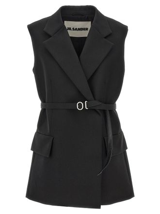 Jil Sander Belt Wool Vest Gilet Nero-Donna