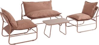 Mobili Rebecca Set De Sal&oacute;n De Jard&iacute;n Para 4 Personas Con Sillones Mobili Rebecca Narev Metal Poli&eacute;ster Marr&oacute;n Mocha