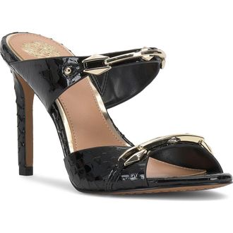 Vince Camuto Ambra Slide Sandal in Black Glossy Cut Snake at Nordstrom Rack, Size 7.5