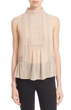 Joie Lace Trim Sleeveless Silk Blouse in Almond at Nordstrom Rack, Size Small